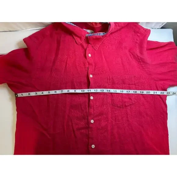 Archipelago Size L Red Linen Button Up Casual Summer Beach Shirt Plaid Collar - Picture 8 of 12
